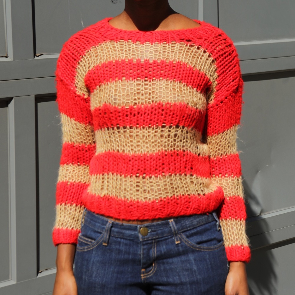Cozy Striped Red and Cream Sweater